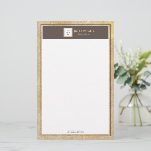 Elegant Gouden Textuur Bruin Lijst Briefpapier (Staand voorkant)