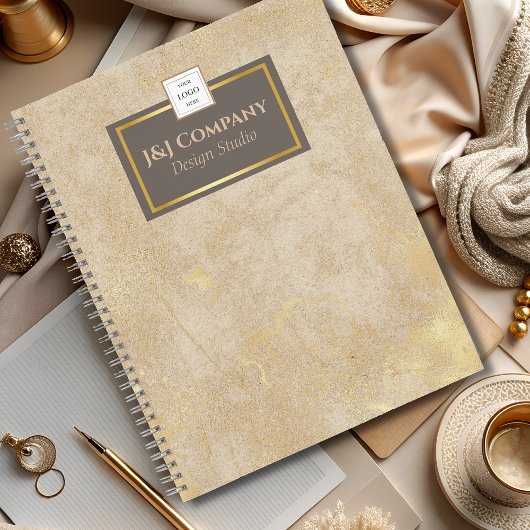 Elegant Gouden Textuur Bruin Lijst Logo Notitieboek