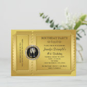 Elegant gouden ticket verjaardagsfeestje kaart (Staand voorkant)