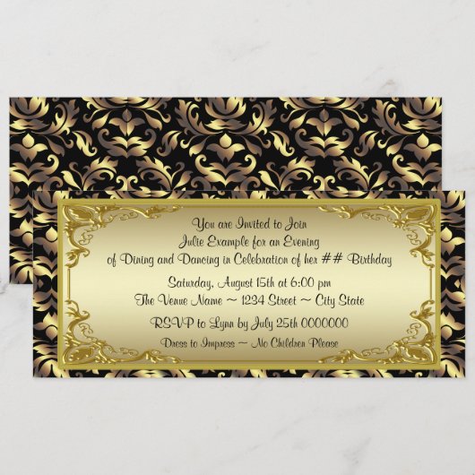 Elegant gouden ticket verjaardagsfeestje kaart (Voorkant / Achterkant)