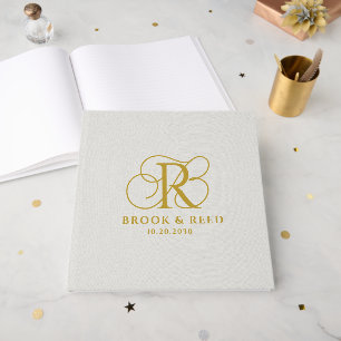 Elegant Gouden Trouw Monogram Gastenboek