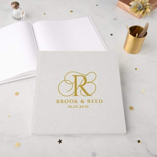 Elegant Gouden Trouw Monogram Gastenboek (Voorkant open)