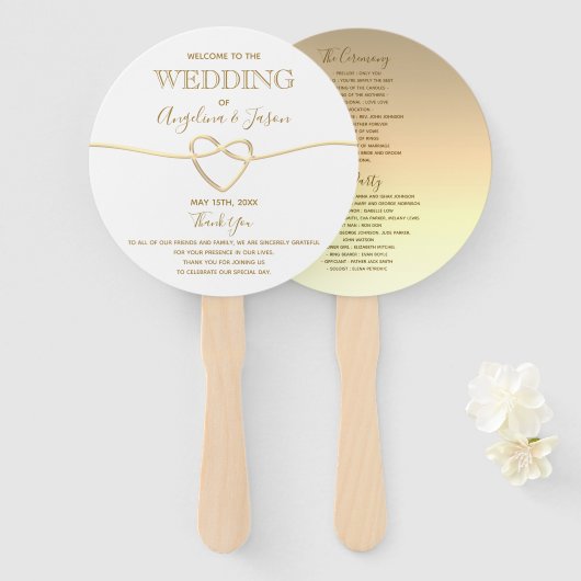 Elegant Gouden Trouwprogramma Handwaaier (Voorkant en achterkant)