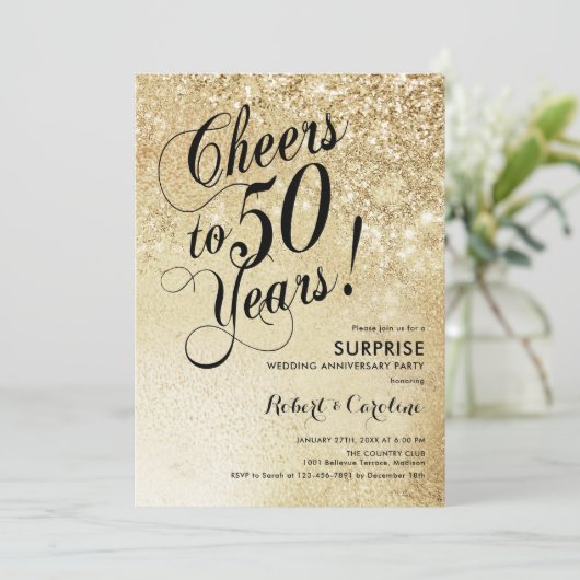 Elegant Gouden Verrassing 50ste Verjaardag Kaart (Staand voorkant)