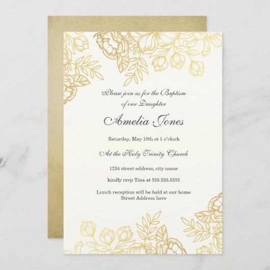 Elegant gouden Vintage bloemendoop Kaart (Voorkant / Achterkant)