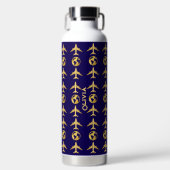 Elegant gouden vliegtuig en wereld Wereldbol, mini Waterfles (Voorkant)