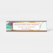 Elegant Gouden Vos Marmeren Monogram Schoonheidssa Bureau Naambordje (Voorkant)