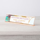 Elegant Gouden Vos Marmeren Monogram Schoonheidssa Bureau Naambordje (Voorkant)