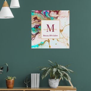 Elegant Gouden Vos Marmeren Monogram Schoonheidssa Poster