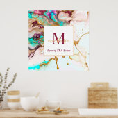 Elegant Gouden Vos Marmeren Monogram Schoonheidssa Poster (Keuken)