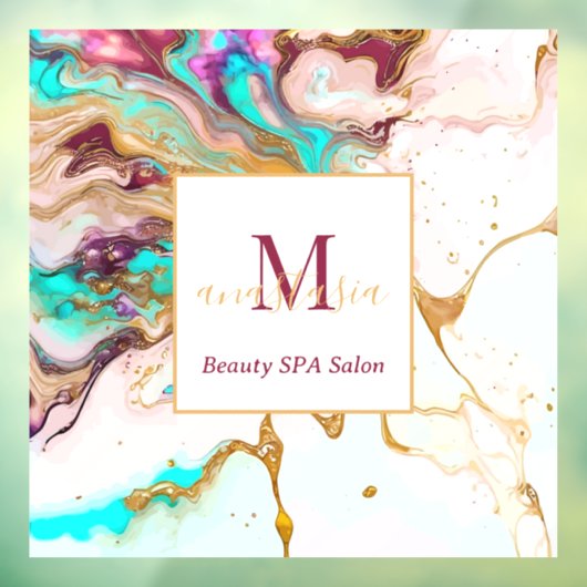 Elegant Gouden Vos Marmeren Monogram Schoonheidssa Raamsticker (Vel 3)