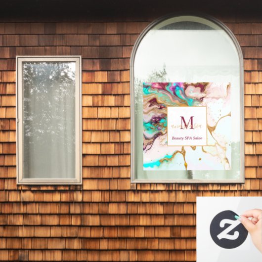 Elegant Gouden Vos Marmeren Monogram Schoonheidssa Raamsticker (Huis Raam)