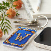 Elegant Gouden W Monogram Versierd Met Parels Sleutelhanger (Voorkant Rechts)