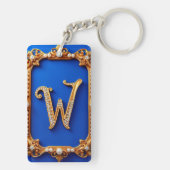 Elegant Gouden W Monogram Versierd Met Parels Sleutelhanger (achterkant)
