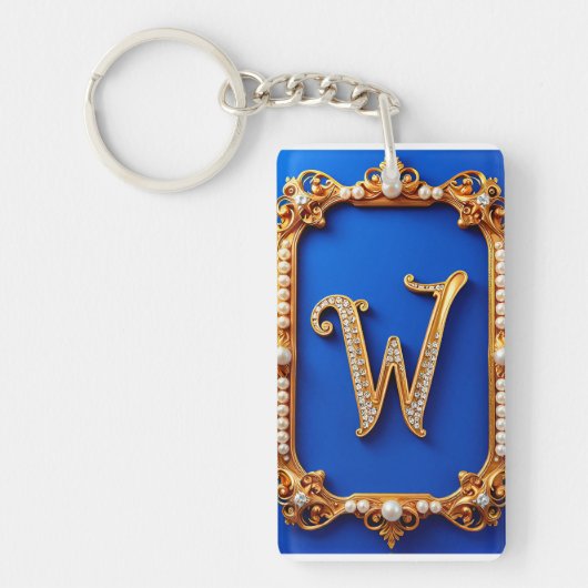 Elegant Gouden W Monogram Versierd Met Parels Sleutelhanger (Voorkant)