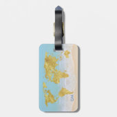 Elegant Gouden Wereldkaart Strand Custom Monogram Bagagelabel (Achterkant verticaal)