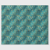Elegant gouden wervelpatroon op turquoise achtergr cadeaupapier (Vlak)