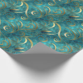 Elegant gouden wervelpatroon op turquoise achtergr cadeaupapier (Hoek)