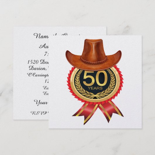Elegant gouden Western Fifty Invitation Kaart (Voorkant / Achterkant)