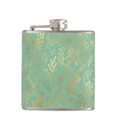 Elegant Gouden Wilgenpatroon op Blauwgroen Heupfles (Voorkant)