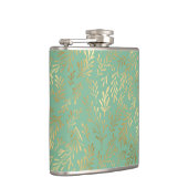 Elegant Gouden Wilgenpatroon op Blauwgroen Heupfles (Rechts)