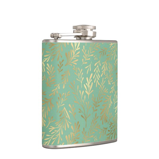 Elegant Gouden Wilgenpatroon op Blauwgroen Heupfles (Rechts)