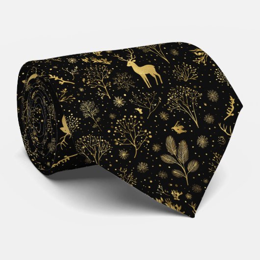 Elegant Gouden Winter Bos Patroon Stropdas (Opgerold)