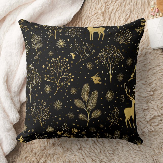 Elegant Gouden Winter Woud Patroon Kussen (Deken)