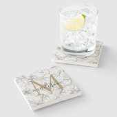 Elegant gouden wit marmeren monogram vrouwelijk sc stenen onderzetter (Zijkant)