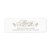 Elegant gouden wit vrolijk kerstretour adres etiket (Voorkant)
