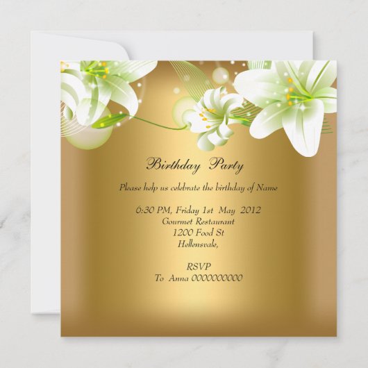 Elegant gouden witte bloem verjaardagsfeest kaart (Achterkant)