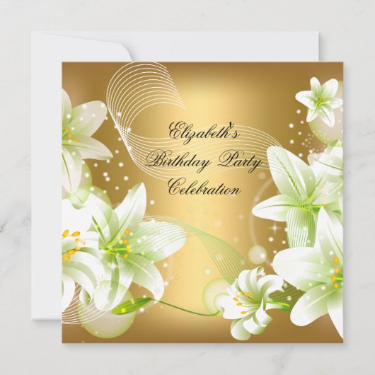 Elegant gouden witte bloem verjaardagsfeest kaart (Voorkant)