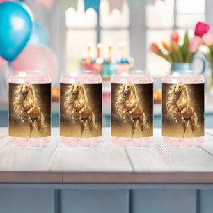 Elegant Gouden Witte Paard – Luxe Paardensport Blikvorm Glas