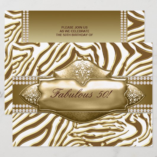 Elegant gouden Zebra 50e verjaardagsfeest Kaart (Voorkant / Achterkant)