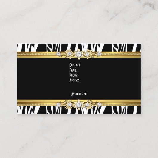 Elegant Gouden Zebra Zwart Wit Zilver Visitekaartje (Achterkant)