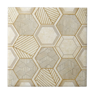 Elegant Gouden Zeshoek Geometrisch Patroon - Marme Tegeltje