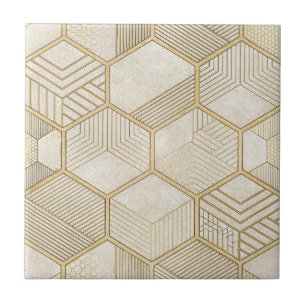 Elegant Gouden Zeshoek Geometrisch Patroon - Marme Tegeltje