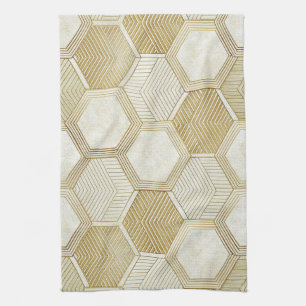 Elegant Gouden Zeshoek Geometrisch Patroon - Marme Theedoek