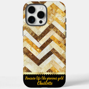 Elegant gouden zigzagpatroon op gepolijst oppervla iPhone 16 pro max hoesje