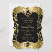 Elegant gouden zwart juweel Damask verjaardagsfees Kaart (Voorkant)