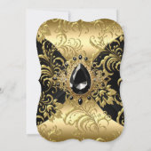 Elegant gouden zwart juweel Damask verjaardagsfees Kaart (Achterkant)