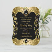 Elegant gouden zwart juweel Damask verjaardagsfees Kaart (Staand voorkant)