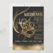 Elegant Gouden Zwart Maskerade Verjaardagsfeest Kaart (Voorkant)