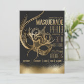 Elegant Gouden Zwart Maskerade Verjaardagsfeest Kaart (Staand voorkant)
