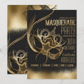 Elegant Gouden Zwart Maskerade Verjaardagsfeest Kaart (Voorkant / Achterkant)