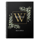 Elegant gouden zwart monogram groen recept notitieboek (Voorkant)