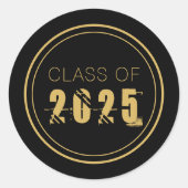 Elegant Gouden Zwarte Klasse van 2025 Afstuderen Ronde Sticker (Voorkant)