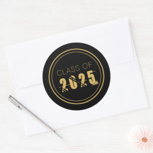 Elegant Gouden Zwarte Klasse van 2025 Afstuderen Ronde Sticker