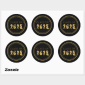Elegant Gouden Zwarte Klasse van 2025 Afstuderen Ronde Sticker (Vel)