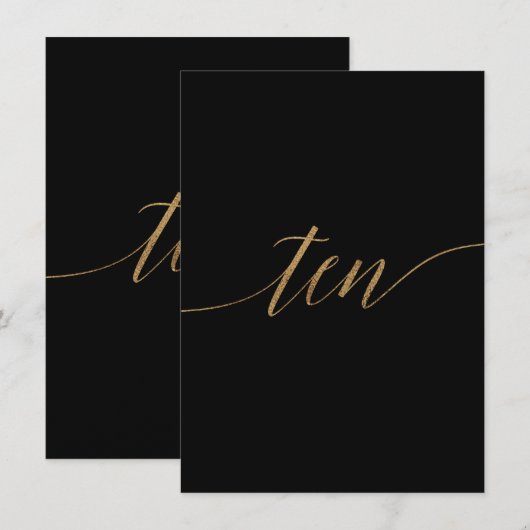 Elegant Gouden & Zwarte Tafel Tien Tafelnummer (Voorkant / Achterkant)